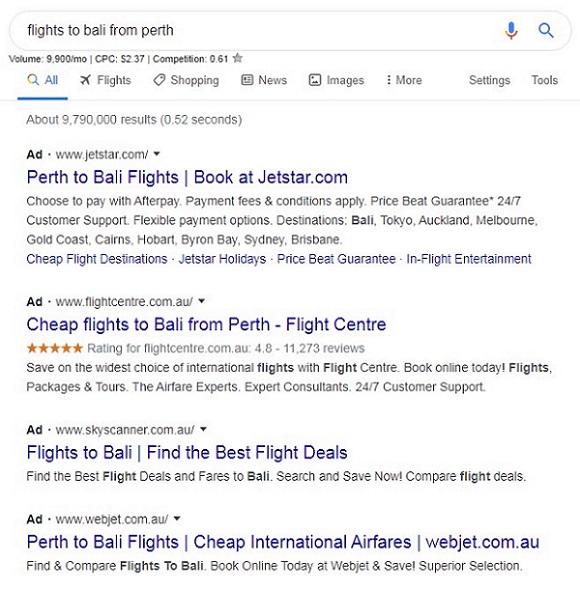 Google Ads Search Results Example