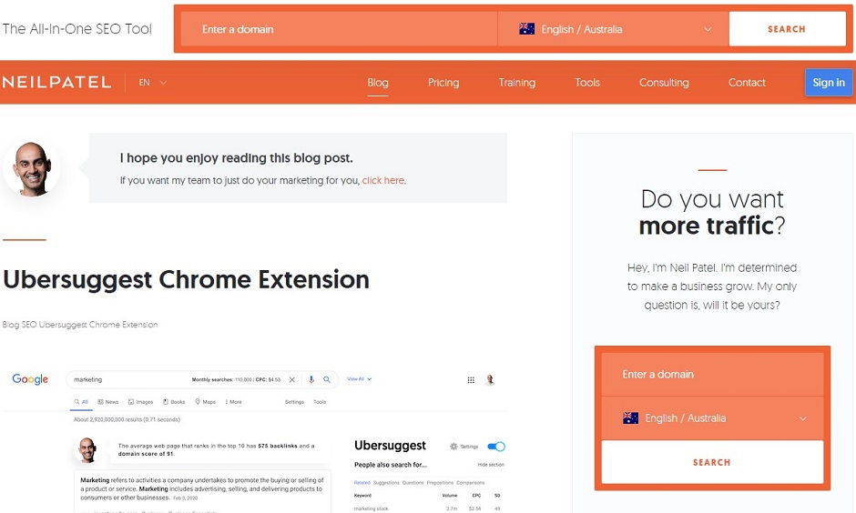 Neil Patel Ubersuggest Tool