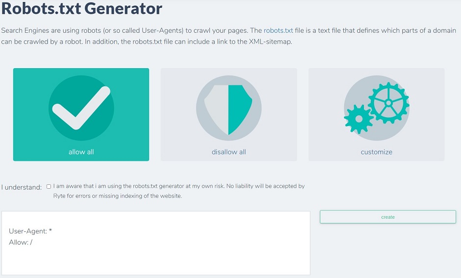 Ryte Robots txt Generator