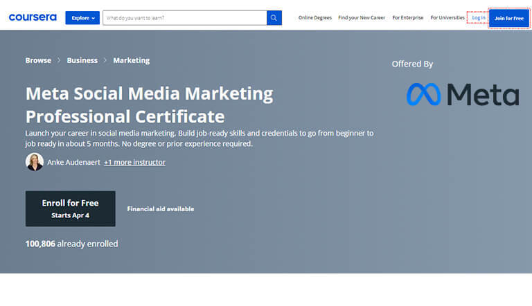 Coursera Meta Social Media Marketing Professional Certificate