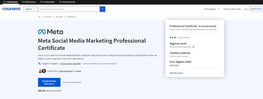 Coursera - Meta Social Media Marketing Professional Certificate